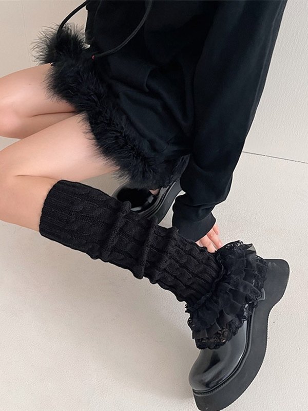 Rüschen-Spitzen-Kabelstrick-Beinwärmer-3
