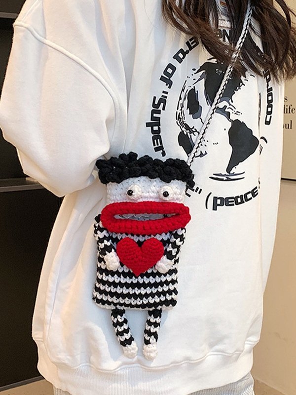 Handgemachte häkeln stricken Cartoon Telefon Umhängetasche-1