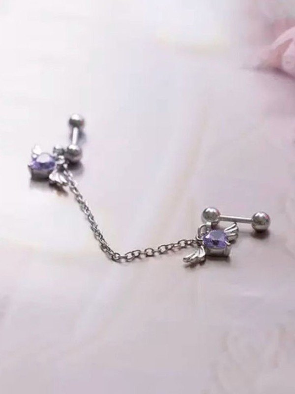 Geflügelte Herz Charm Kette Ohrringe-1