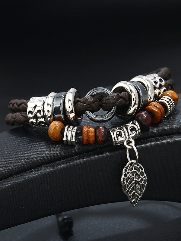 Verstellbares geschichtetes Perlen-Pu-Leder-Armband-1