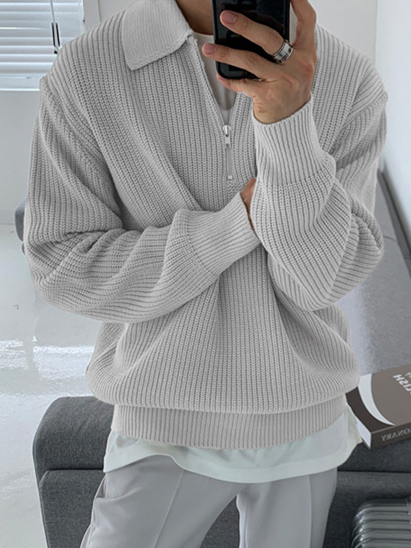 Herren-Strickpullover mit halbem Reißverschluss und Revers-3