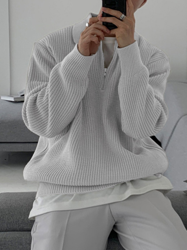 Herren-Strickpullover mit halbem Reißverschluss und Revers-1