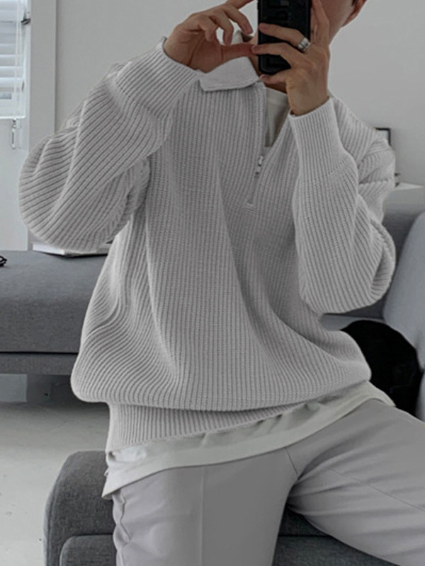 Herren-Strickpullover mit halbem Reißverschluss und Revers-2