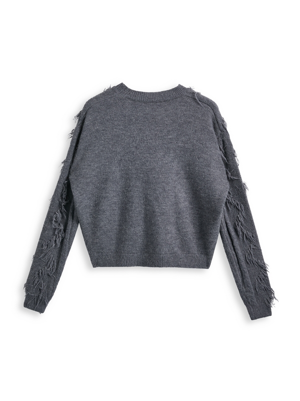 Einfarbiger Pullover mit Zopfmuster und Quasten-4