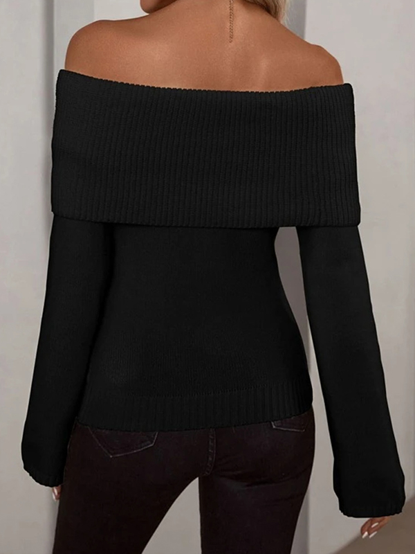 Solider schulterfreier Strickpullover-4