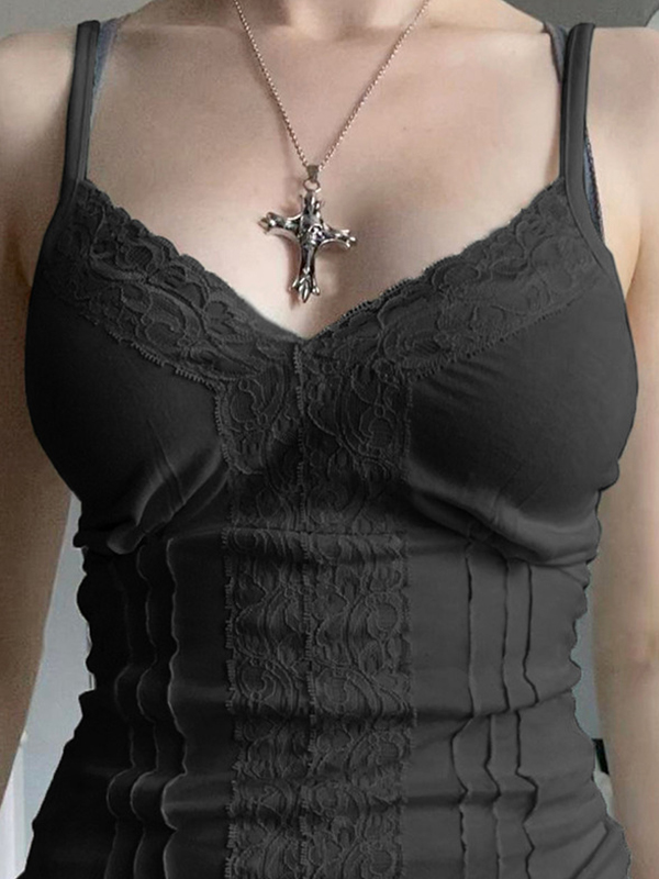 Camisole-Top mit V-Ausschnitt und Spitzenstickerei-1
